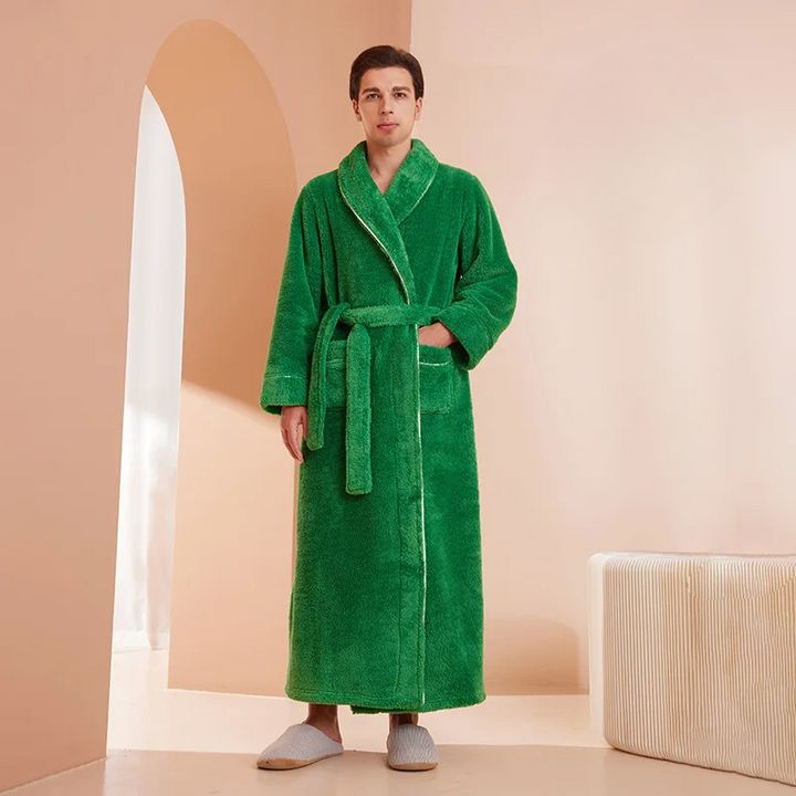 Unisex flannel bathrobe with belt 
