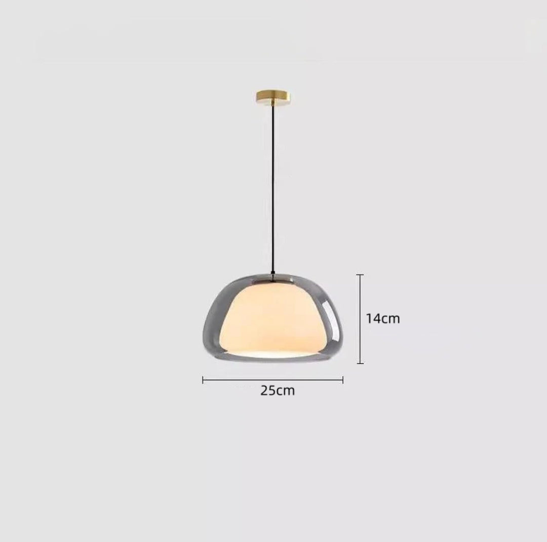 Glass pendant light with white shade and diffuser