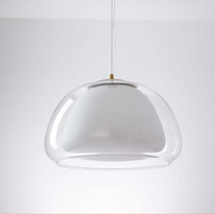 Glass pendant light with white shade and diffuser