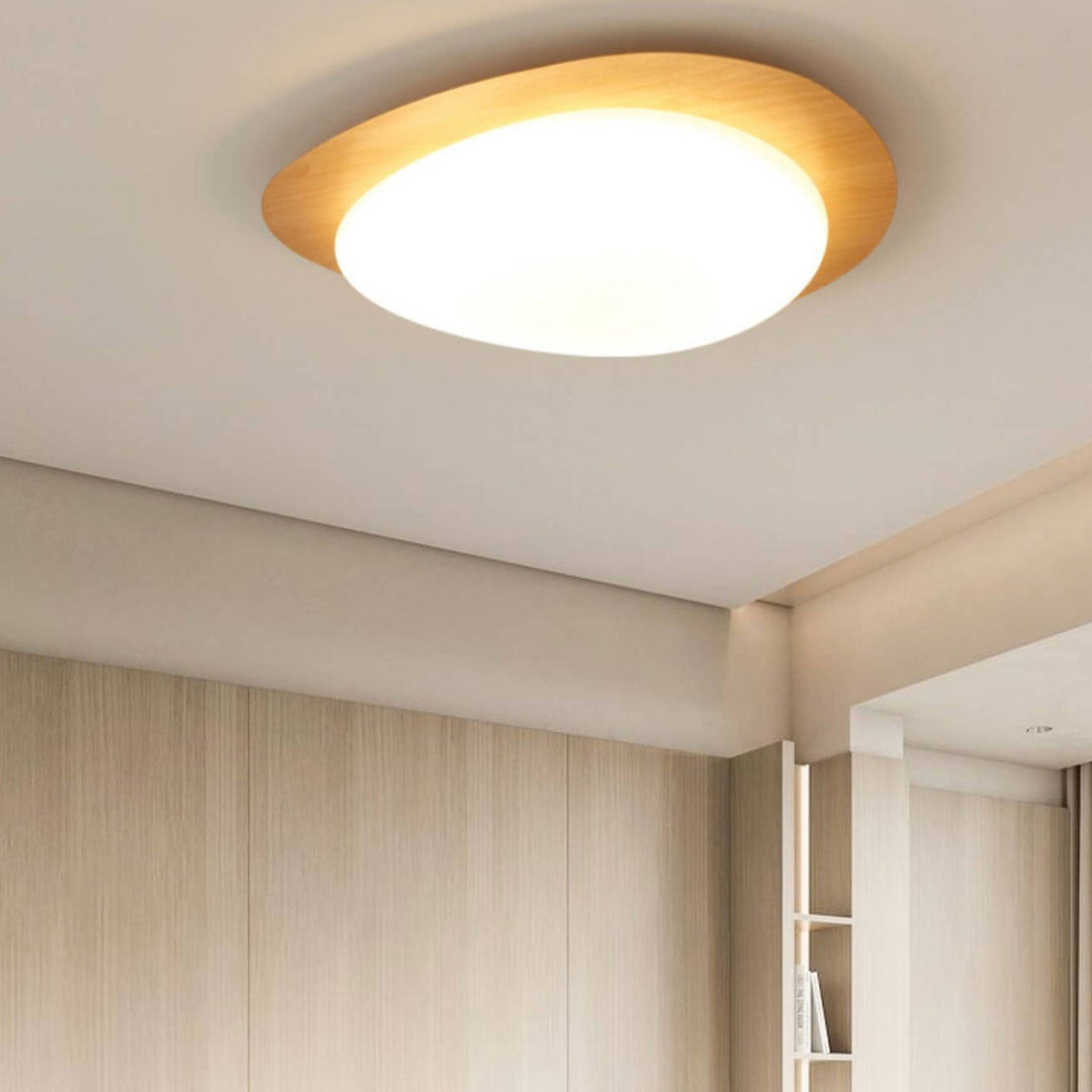 Oval LED ceiling light in wood look, Nordic style
