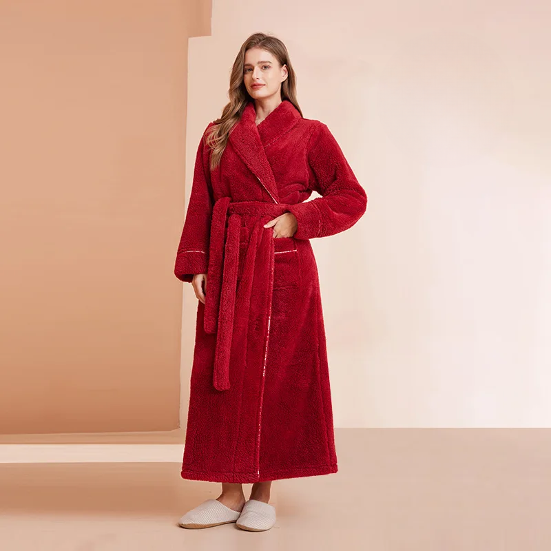Unisex flannel bathrobe with belt 