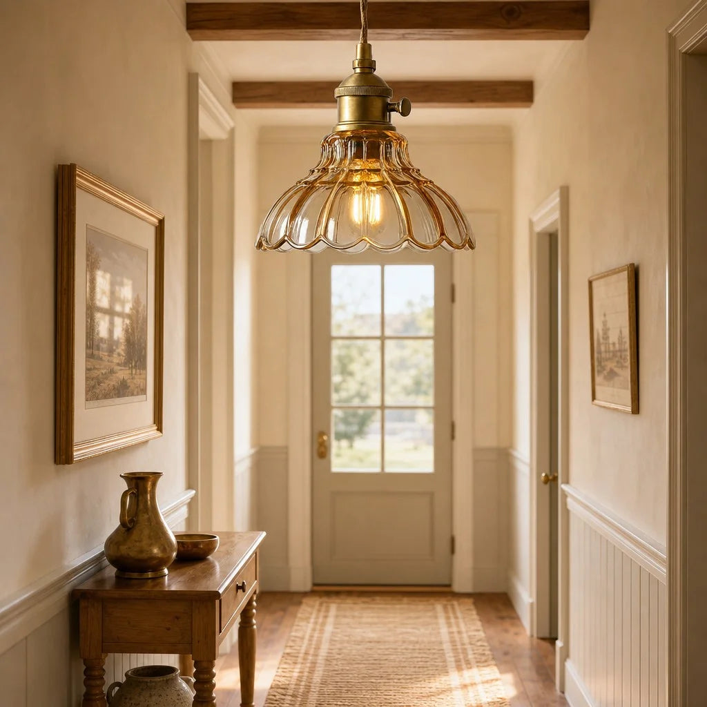 Glass Pendant Light Vintage Flower Design