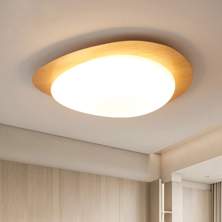 Oval LED ceiling light in wood look, Nordic style