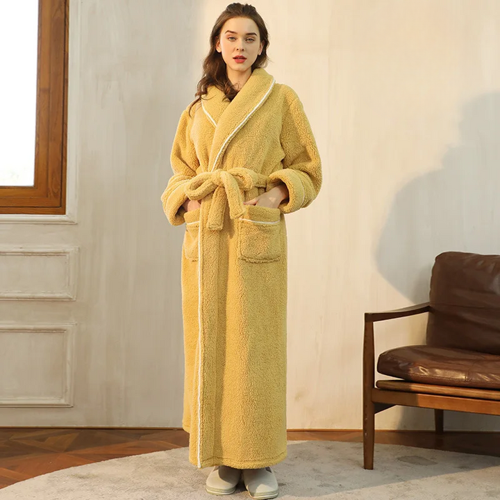 Unisex flannel bathrobe with belt 