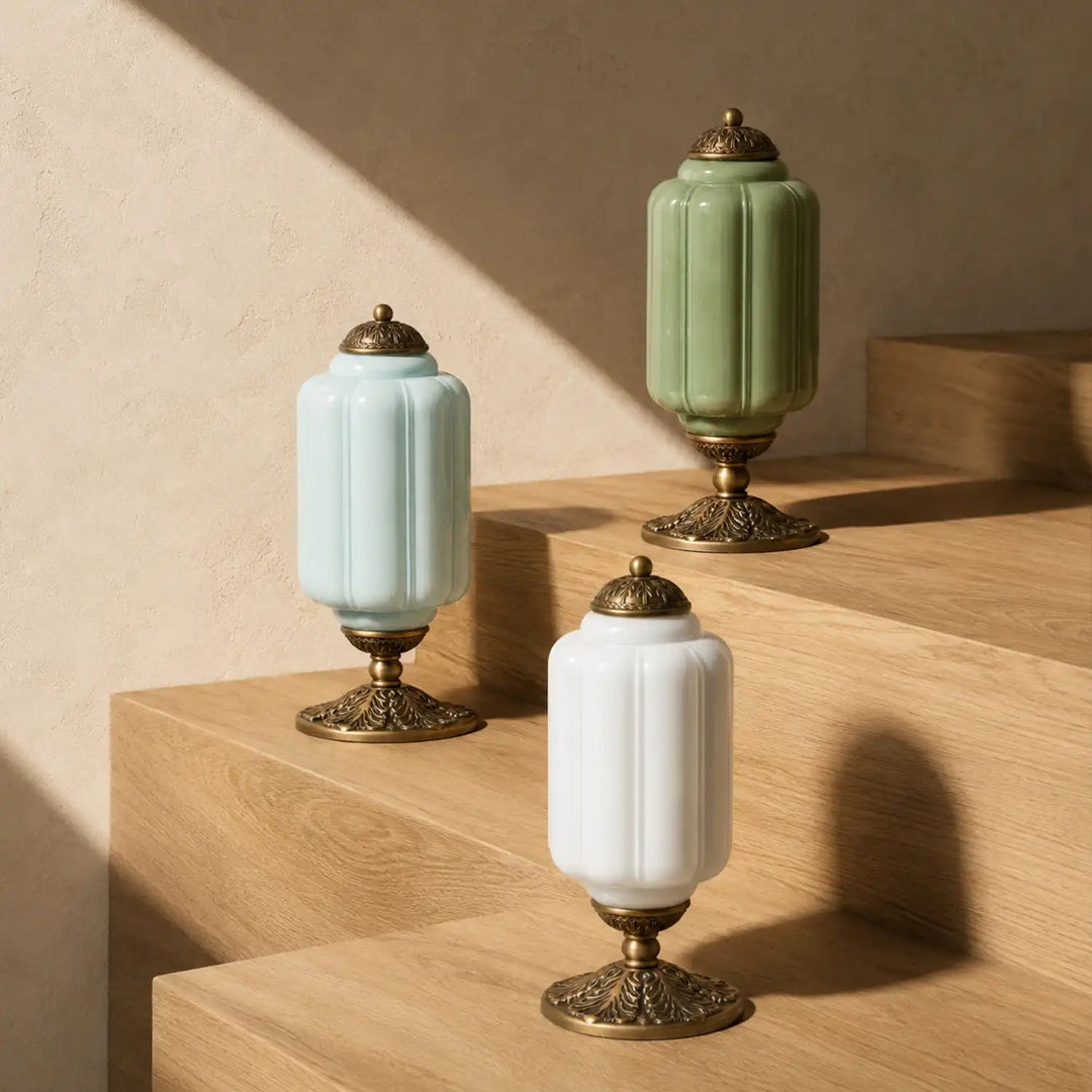 Table Lamp Glass Textured Cream Retro Design