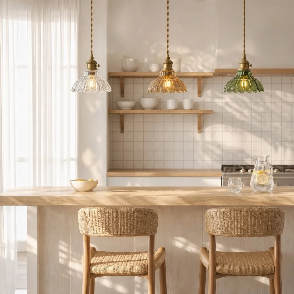 Glass Pendant Light Vintage Flower Design