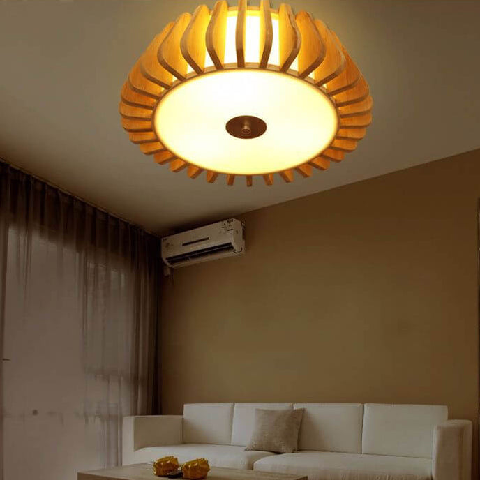 Round ceiling light in wood look, Nordic style 
