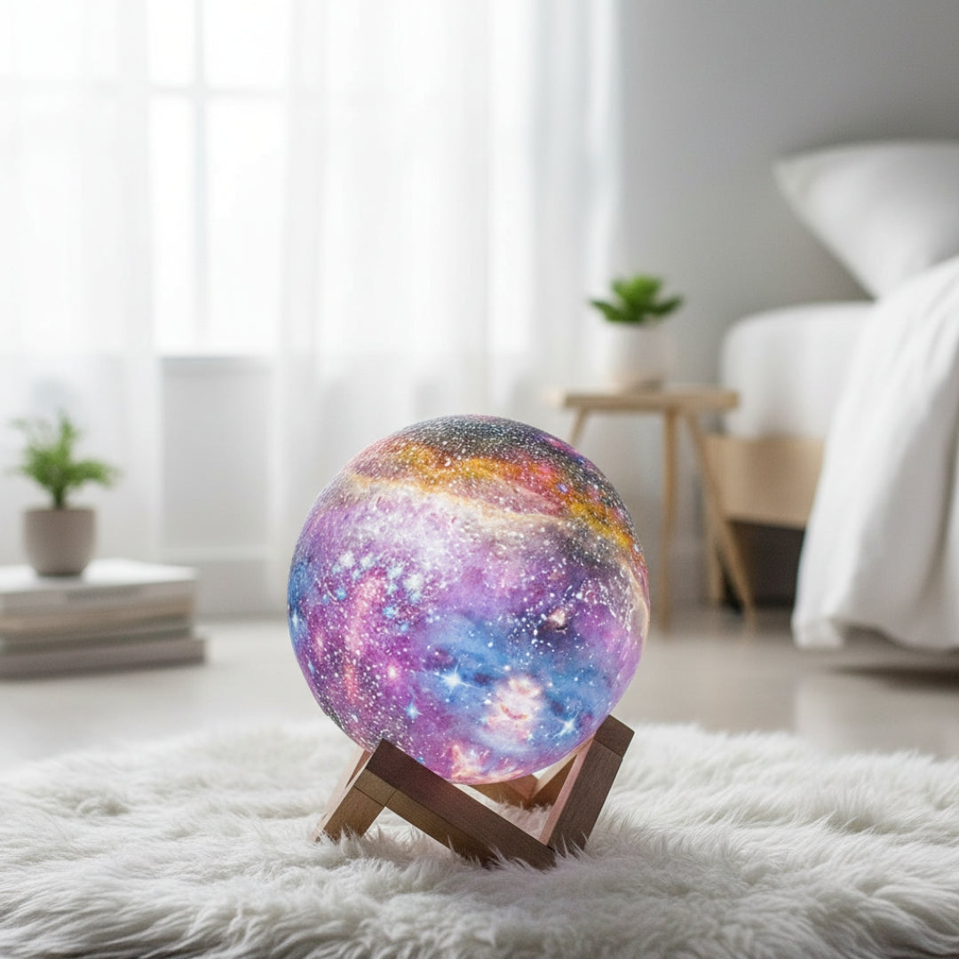 Night lamp with star design and wooden stand