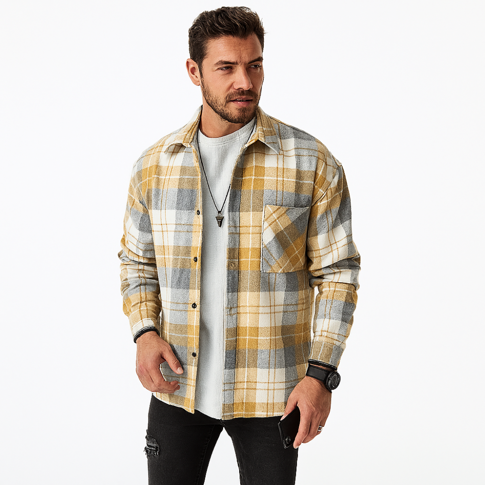 Men's Checked Overshirt with Button Placket 