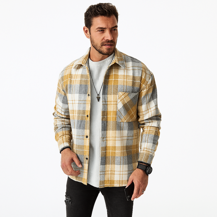 Men's Checked Overshirt with Button Placket 