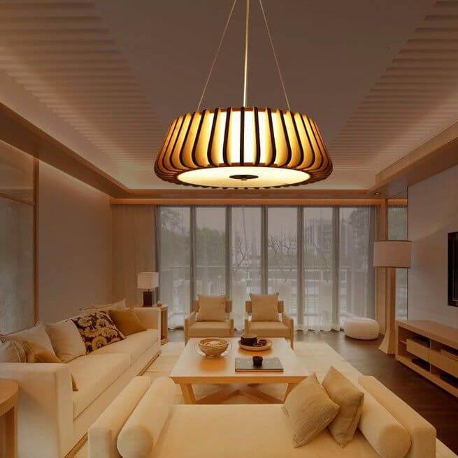 Round ceiling light in wood look, Nordic style 