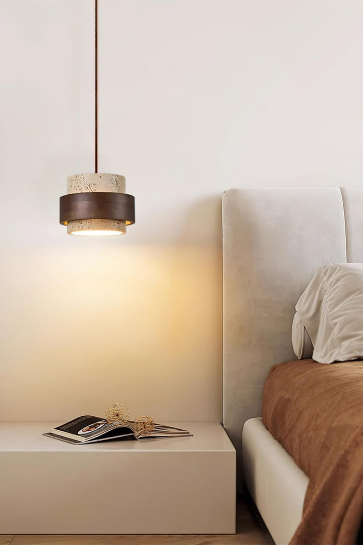 Cylindrical travertine pendant light – Modern design with natural stone structure