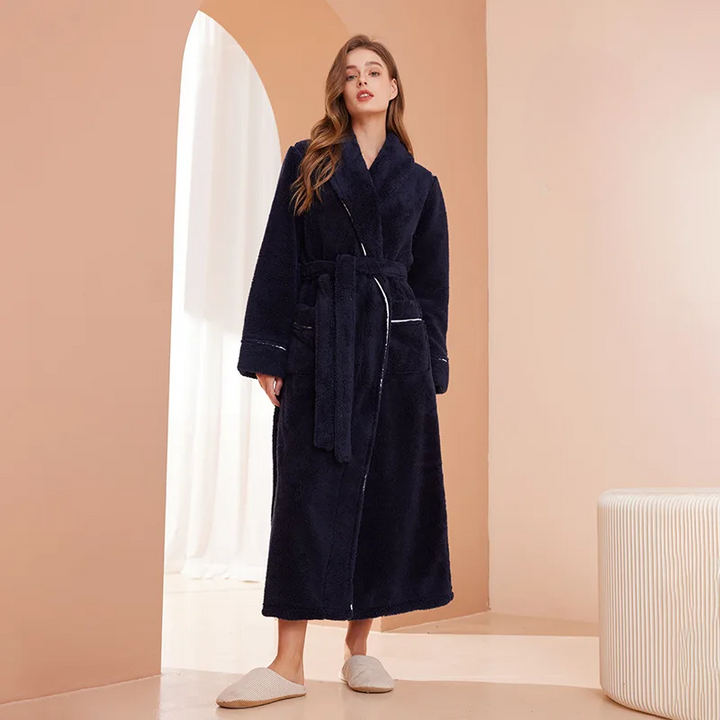 Unisex flannel bathrobe with belt 