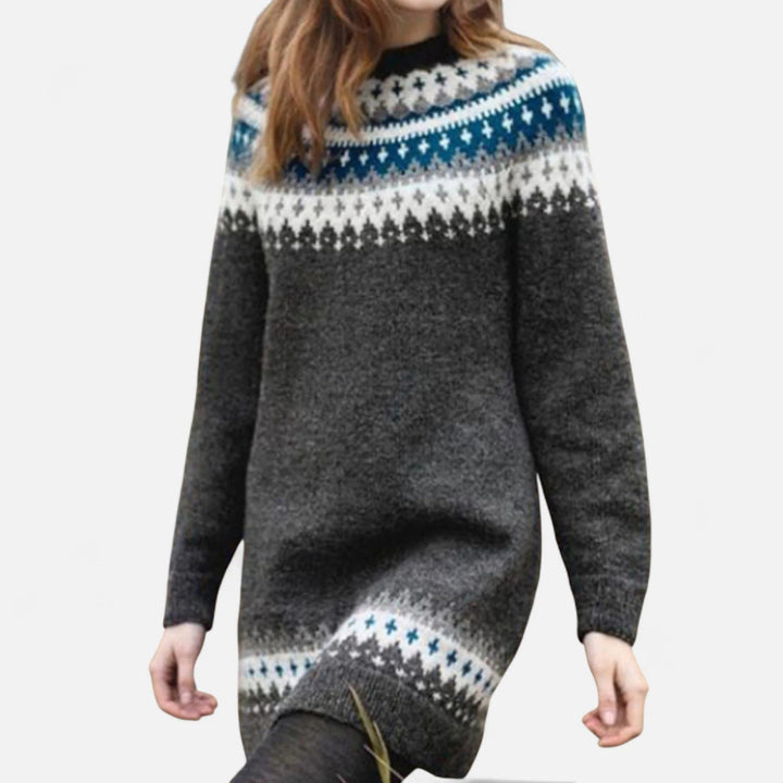 Women's Knit Sweater with Geometric Round Neck