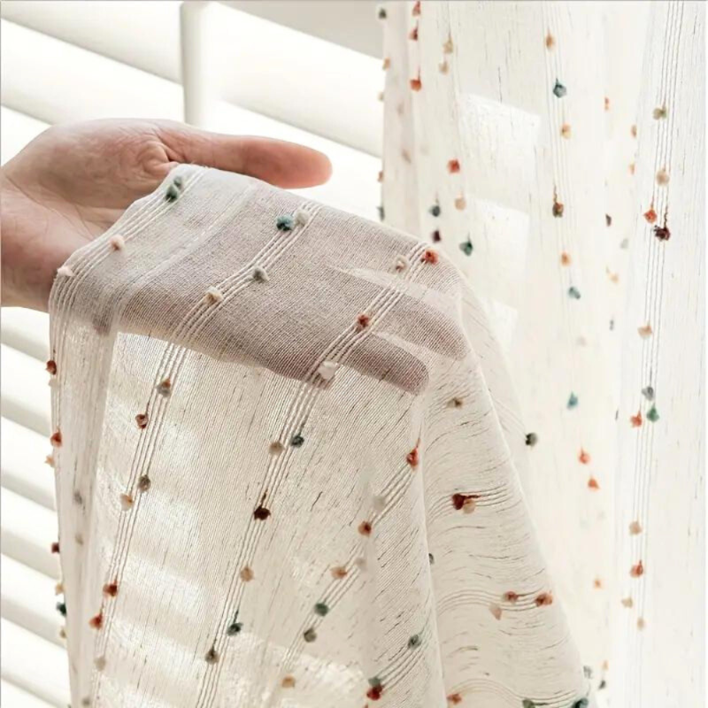 Rainbow Tulle Curtain – Colorful Embroidered Semi-Transparent Curtain