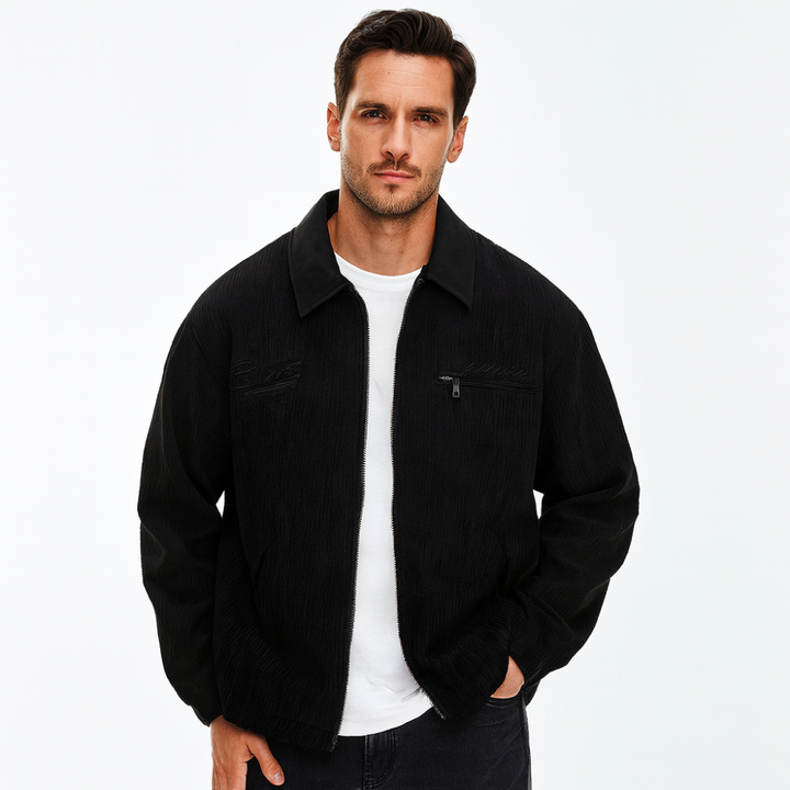 Men's transitional jacket with modern zipper design