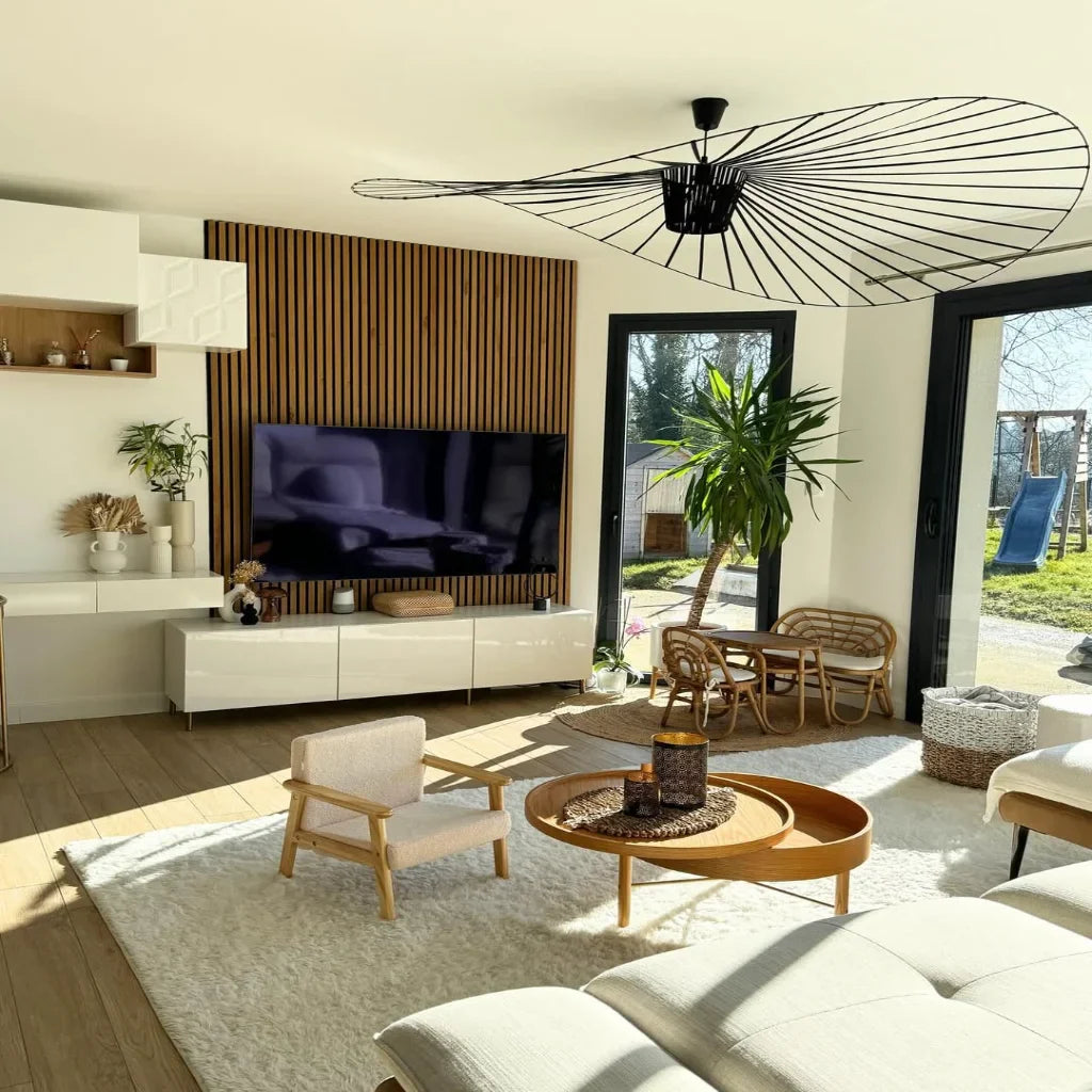 Vertigo LED pendant light in straw hat design – vintage, modern &amp; lightweight