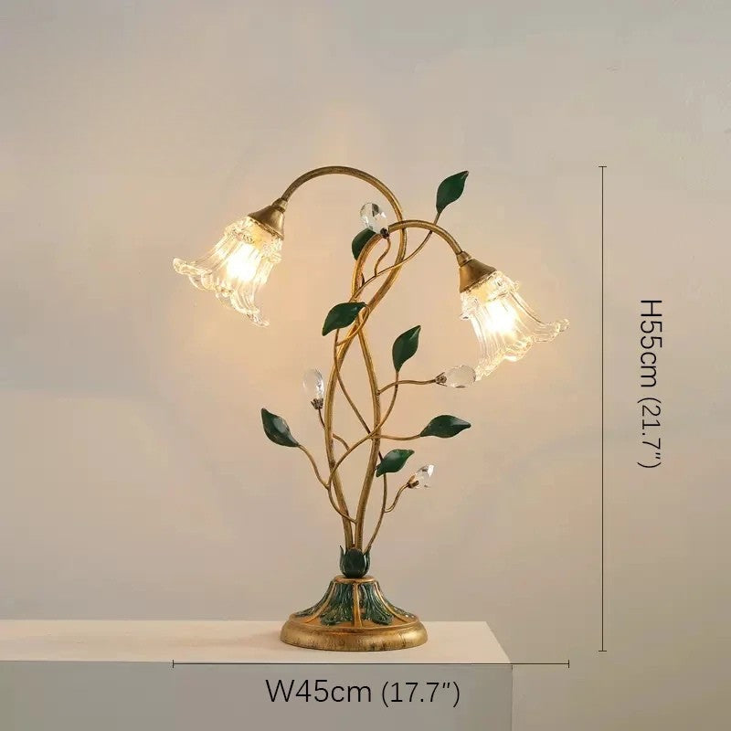 French vintage table lamp with floral design made of glass and crystal