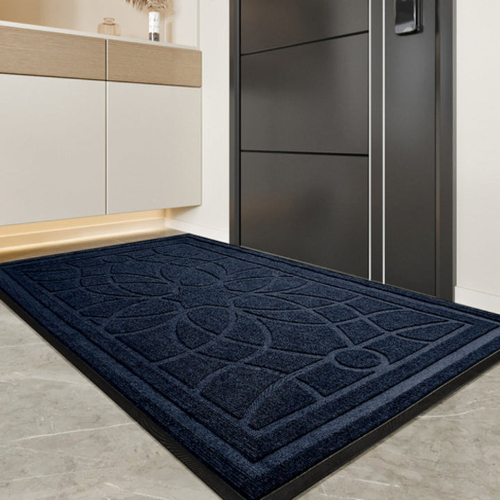 Doormat with geometric floral pattern and non-slip backing 