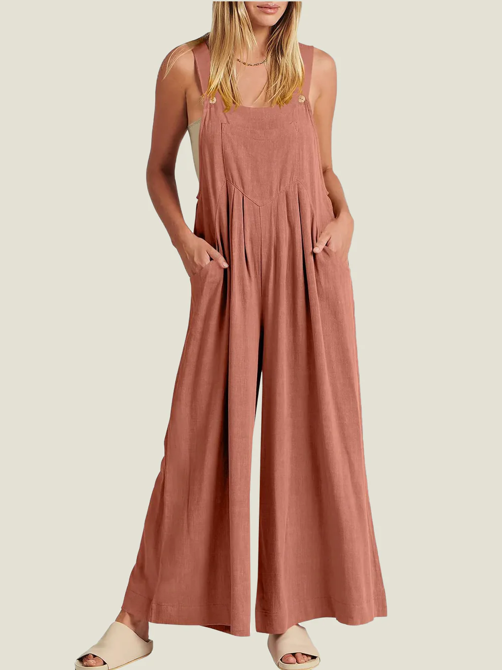 Solid Button-Strap Relaxed Fit Jumpsuit