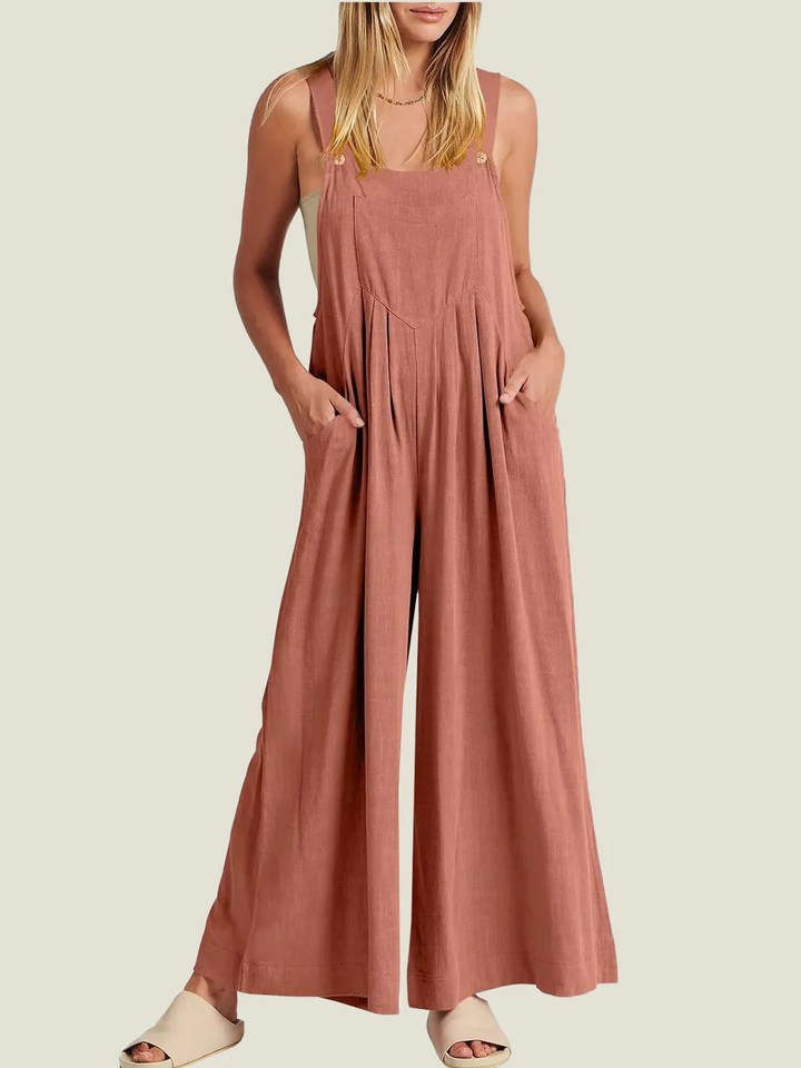 Solid Button-Strap Relaxed Fit Jumpsuit