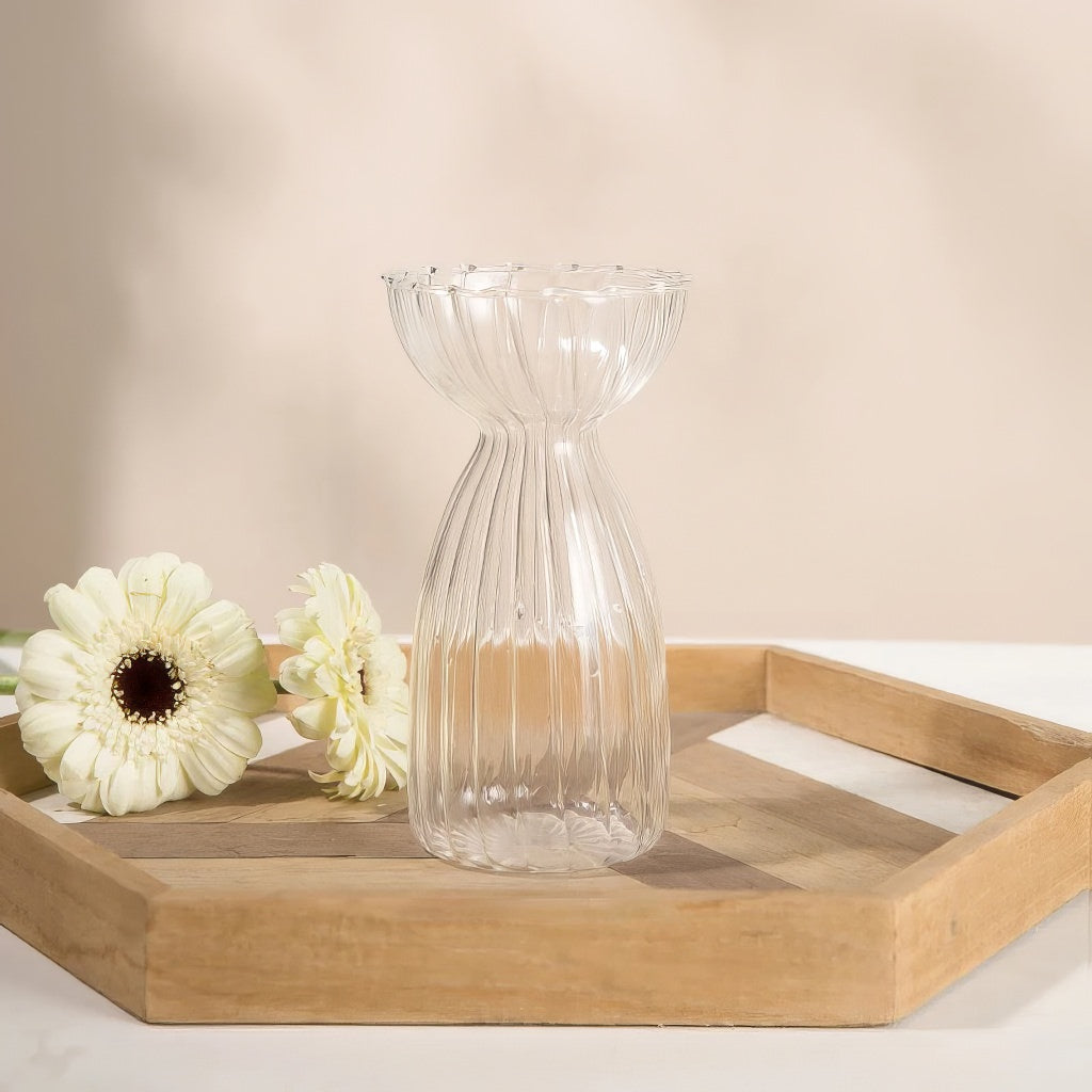 Klarer Glasvase mit gestreiftem Herbst-Ambiente Dekor
