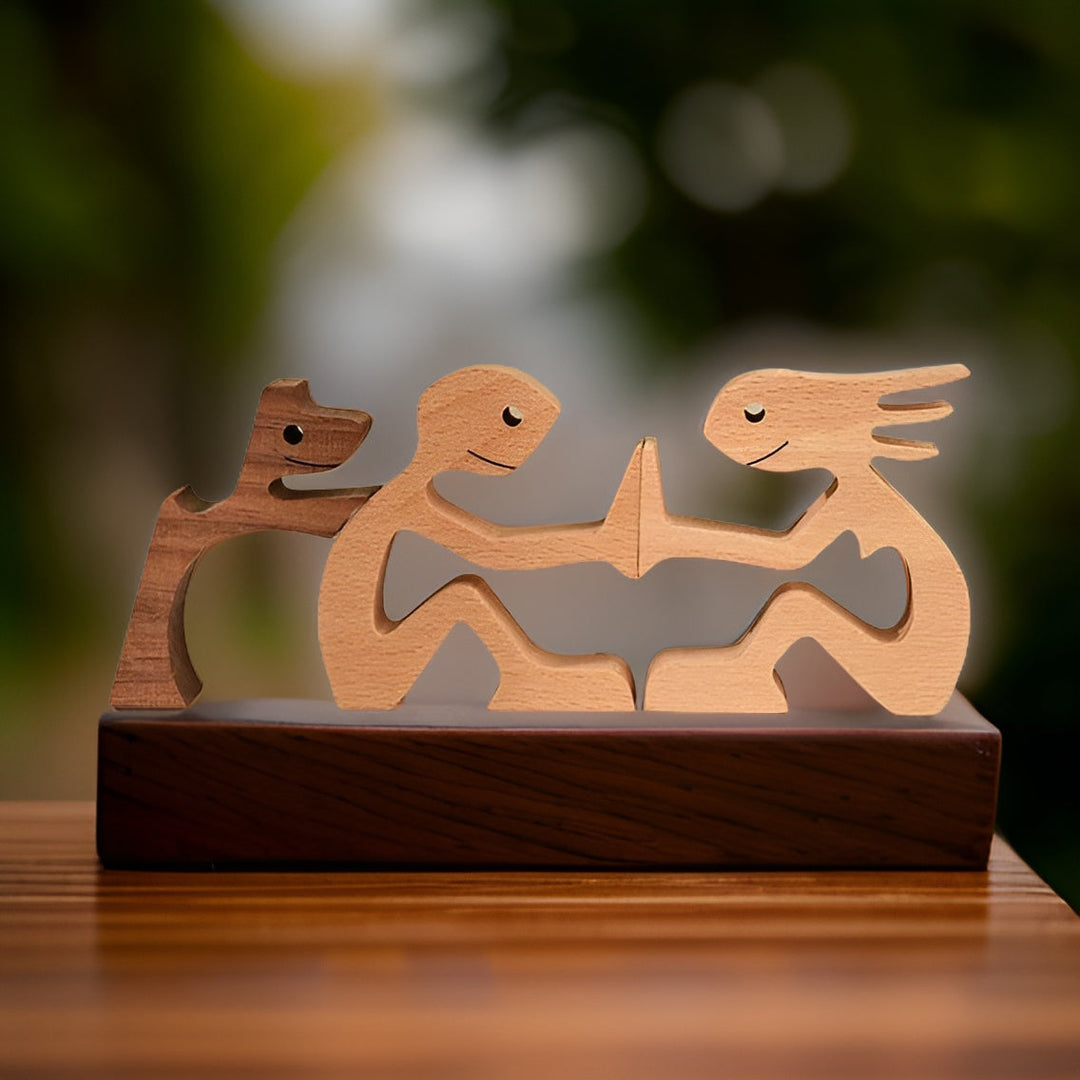 Holzskulptur Hund und Mensch handgefertigte Figurine