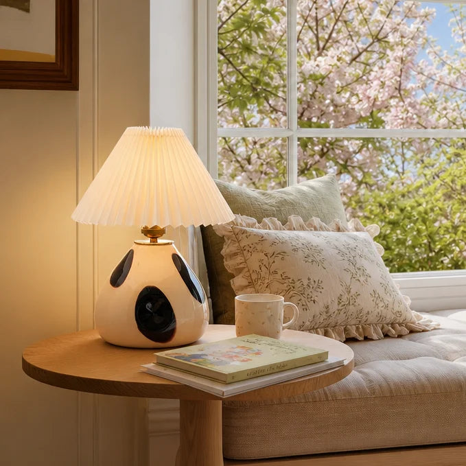Table Lamp Pleated Fabric Mid Century Design