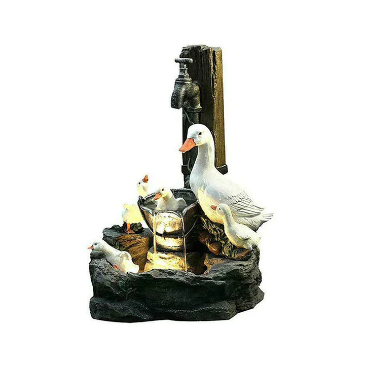 Playful decorative garden fountain with duck motif for outdoor areas