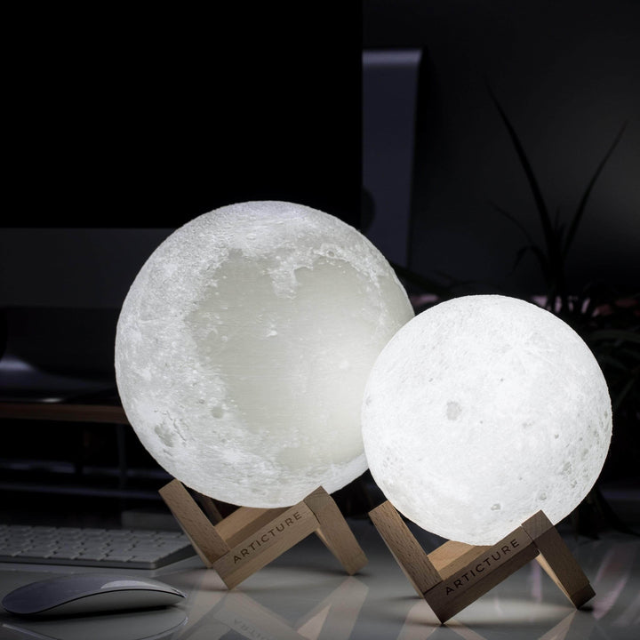 Wireless LED moon lamp with wooden stand and 6 light colors