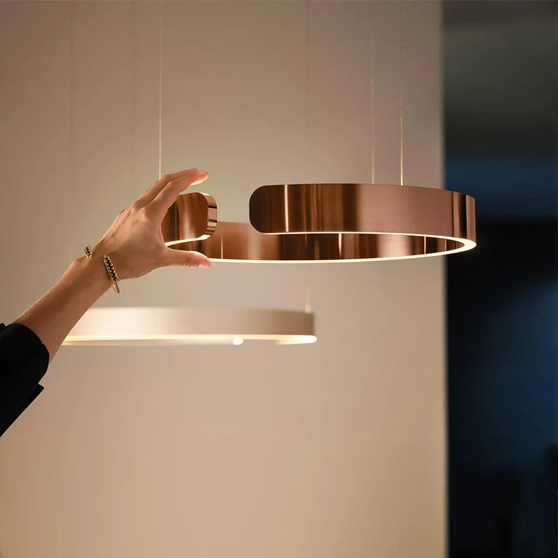 Modern LED pendant light in ring shape with ceiling mounting