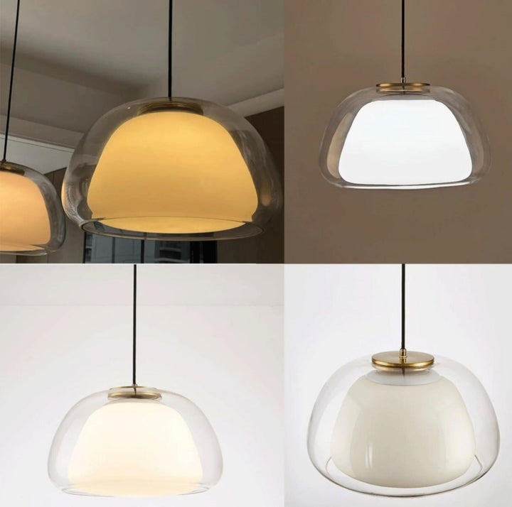 Glass pendant light with white shade and diffuser