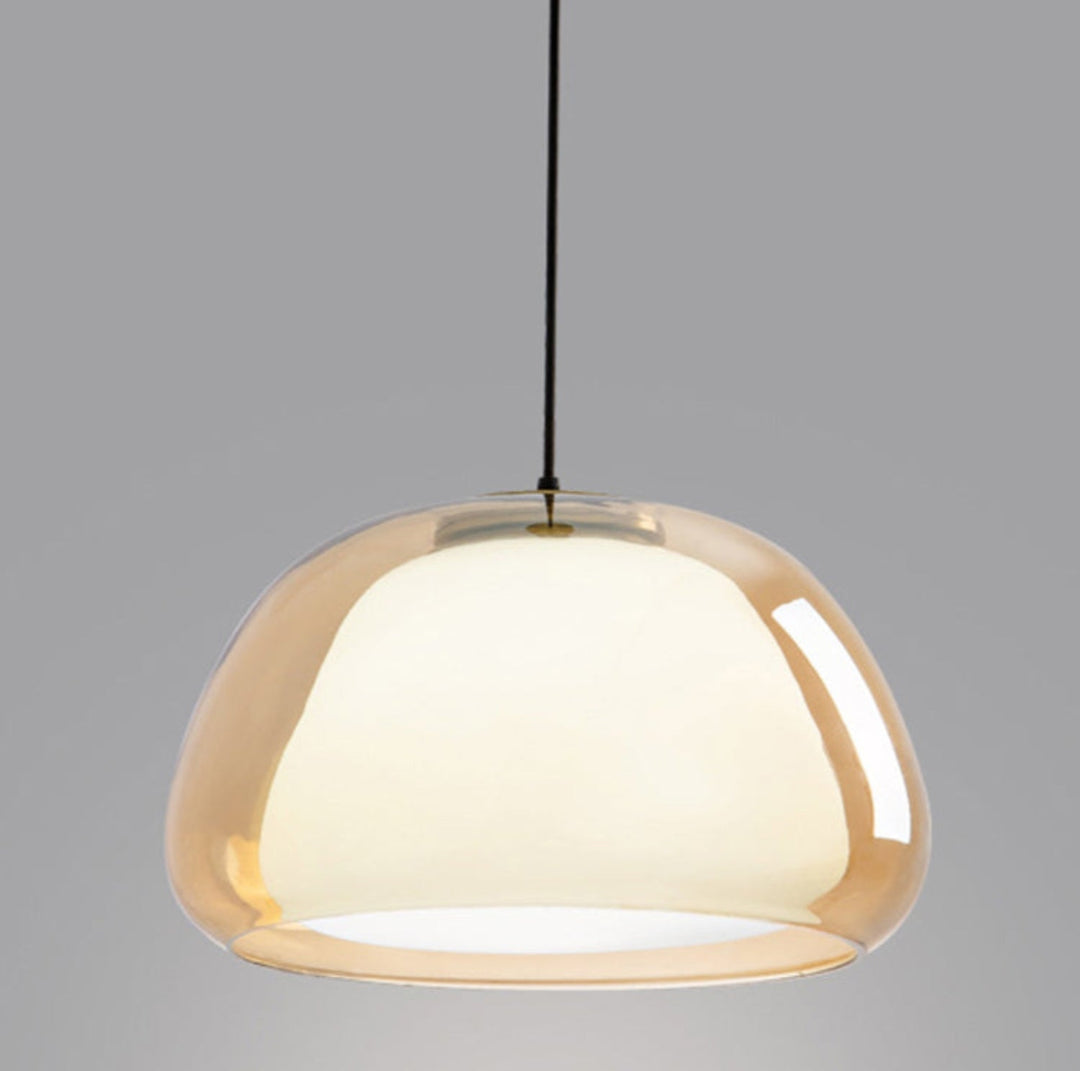 Glass pendant light with white shade and diffuser