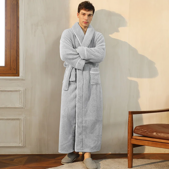 Unisex flannel bathrobe with belt 