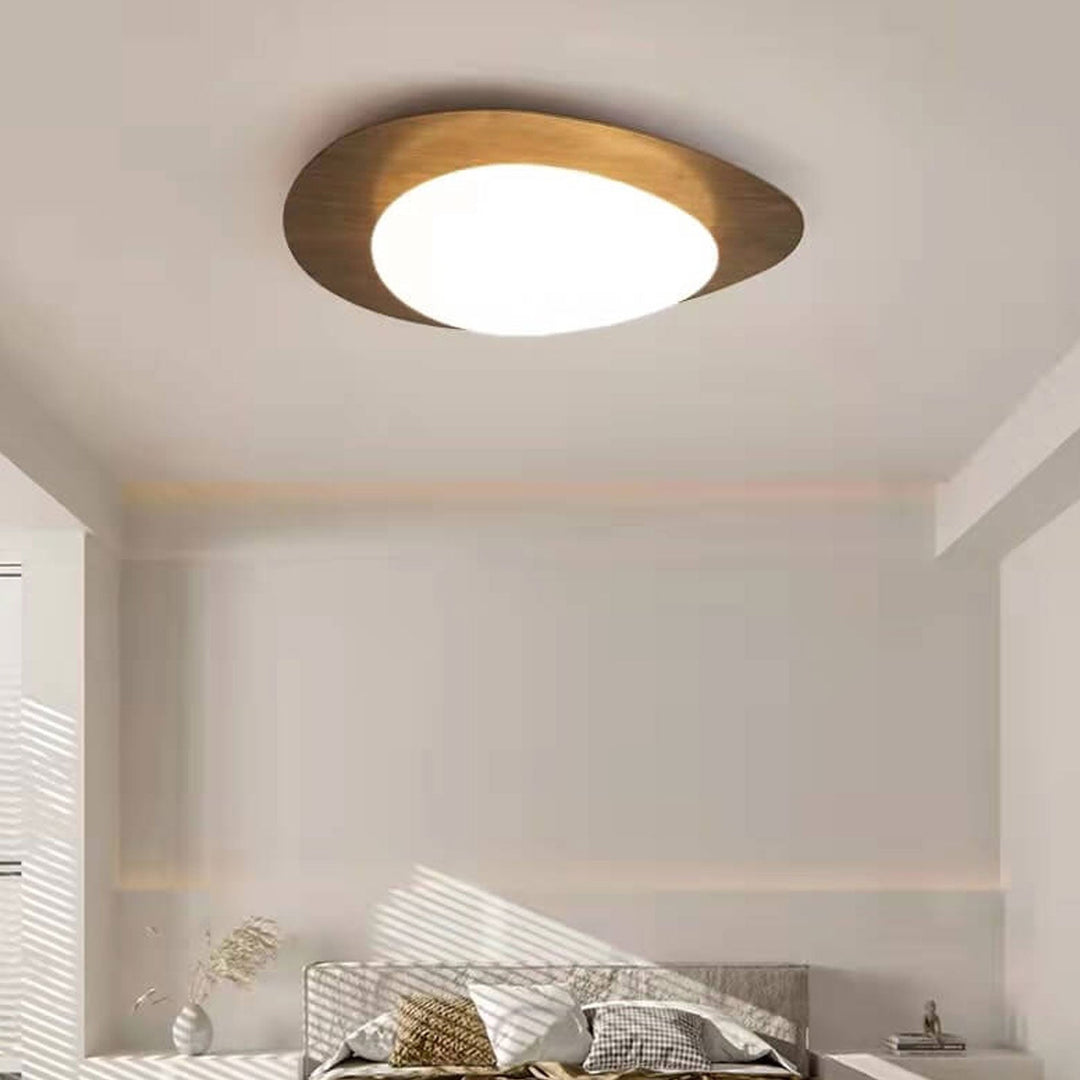 Oval LED ceiling light in wood look, Nordic style