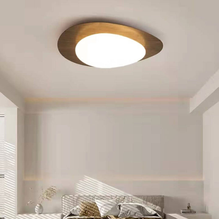 Oval LED ceiling light in wood look, Nordic style