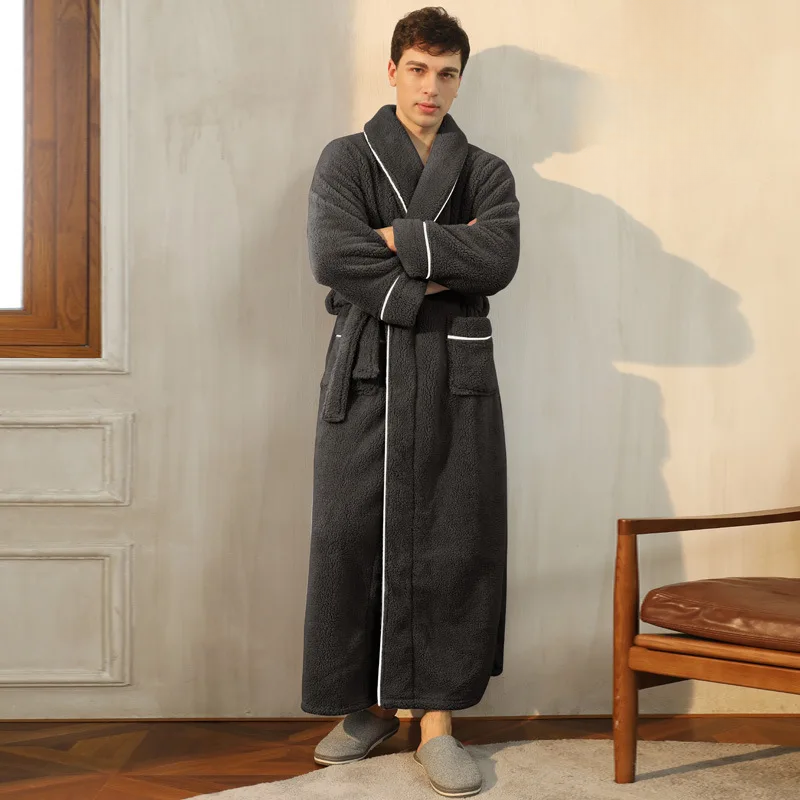 Unisex flannel bathrobe with belt 
