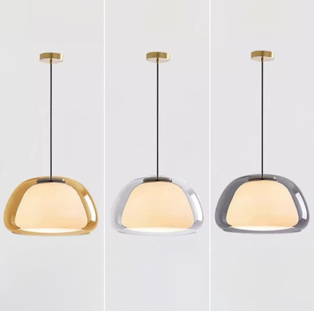 Glass pendant light with white shade and diffuser