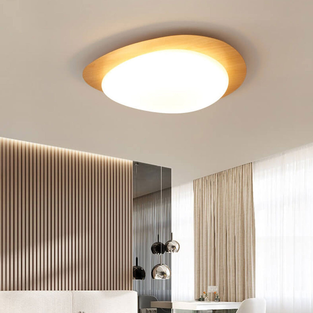 Oval LED ceiling light in wood look, Nordic style