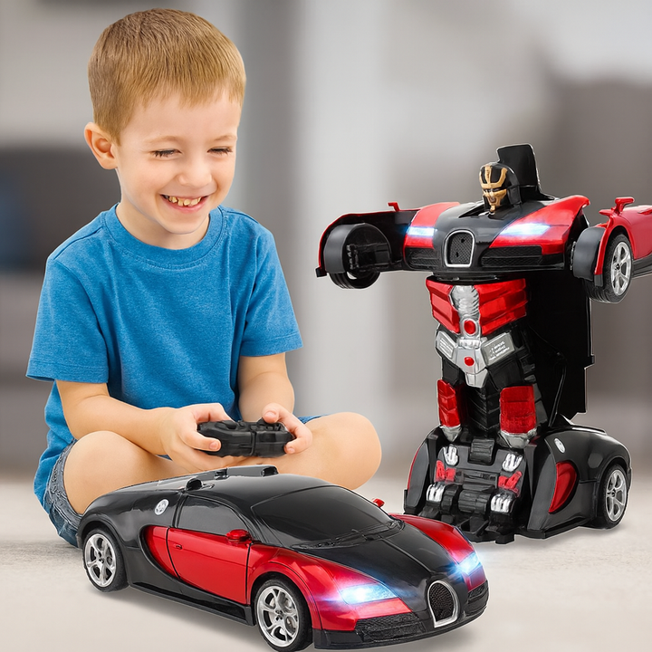 Remote-controlled transforming car with robot mode for children