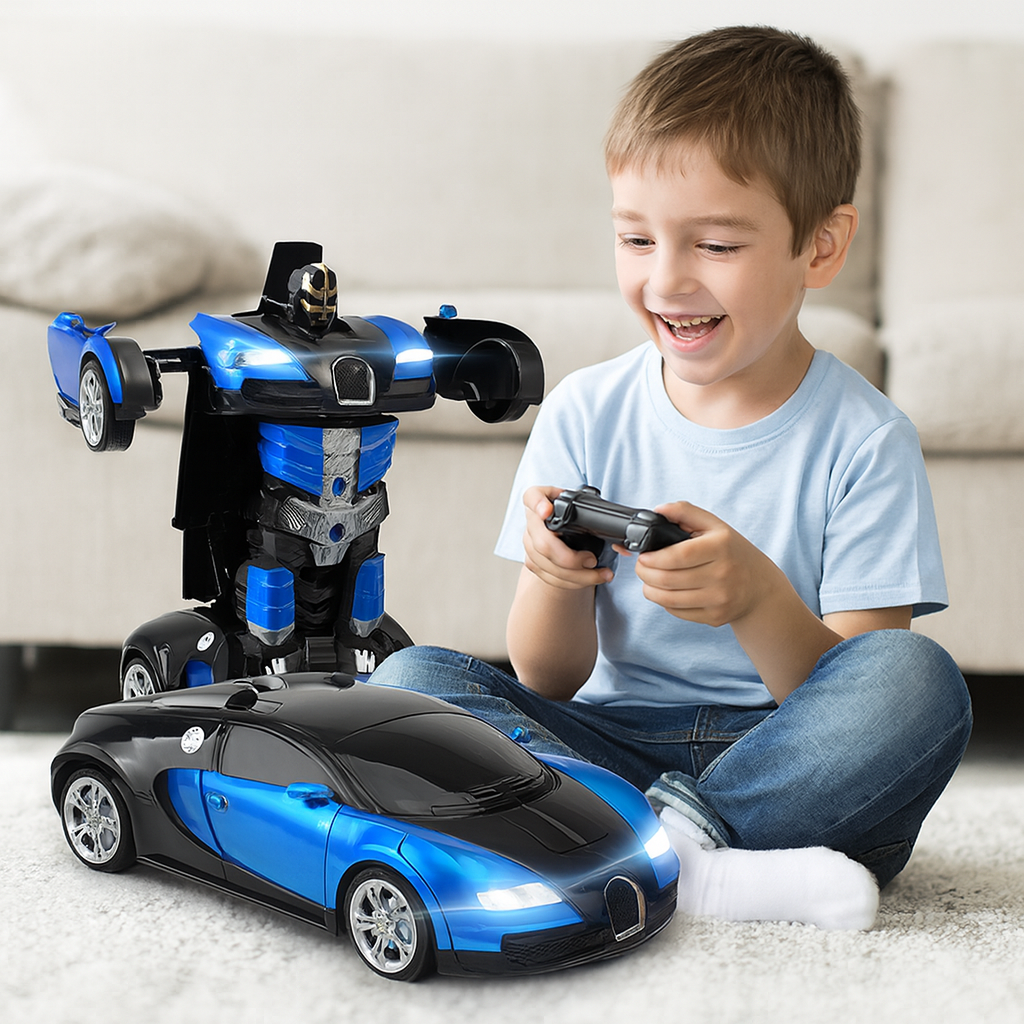 Remote-controlled transforming car with robot mode for children