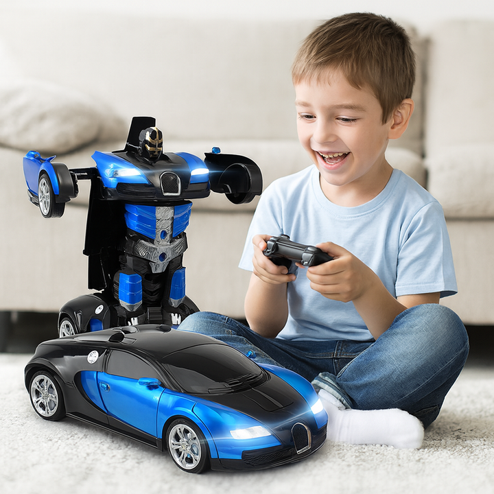 Remote-controlled transforming car with robot mode for children
