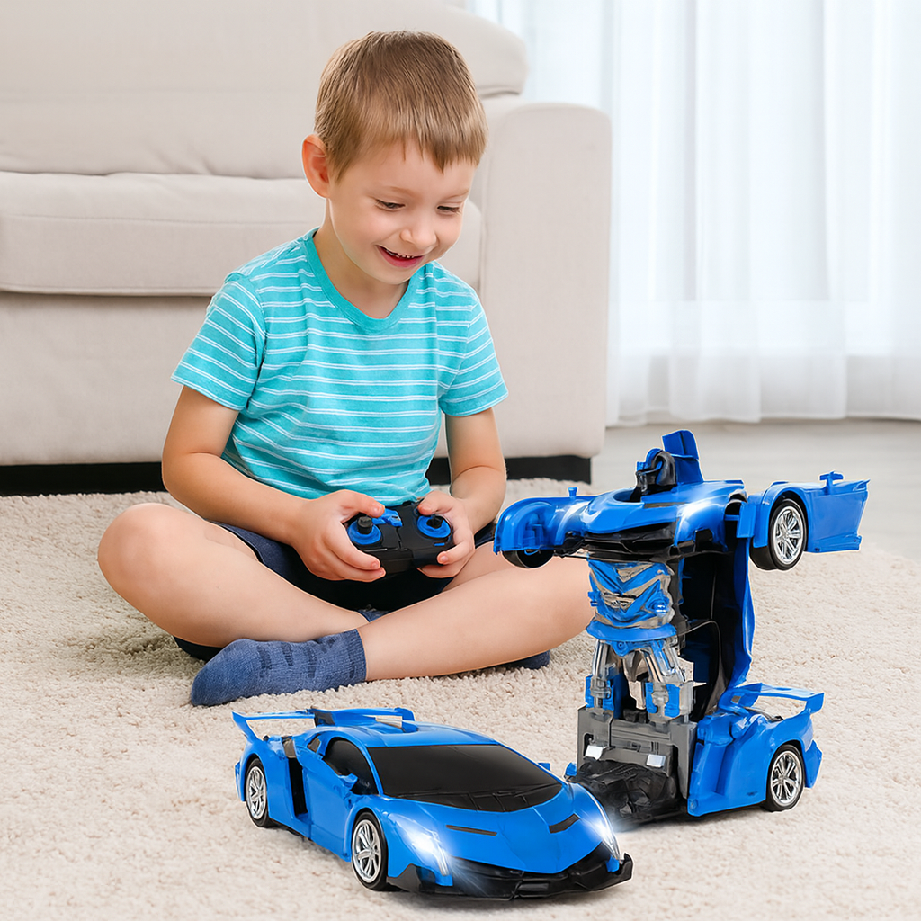 Remote-controlled transforming car with robot mode for children