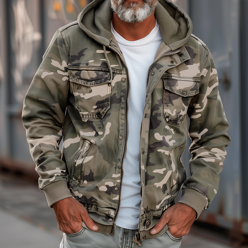 Herren Cargo Jacke Mit Kapuze Im Tarnmuster