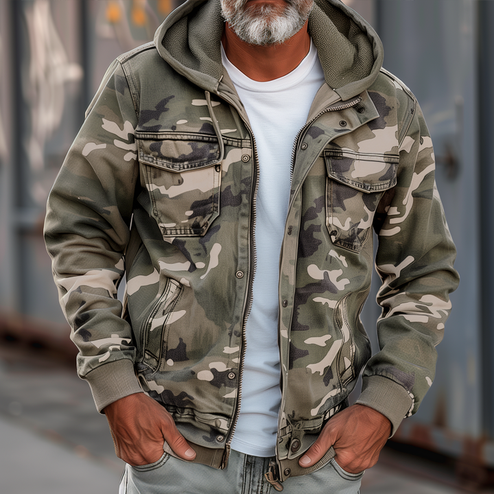 Herren Cargo Jacke Mit Kapuze Im Tarnmuster