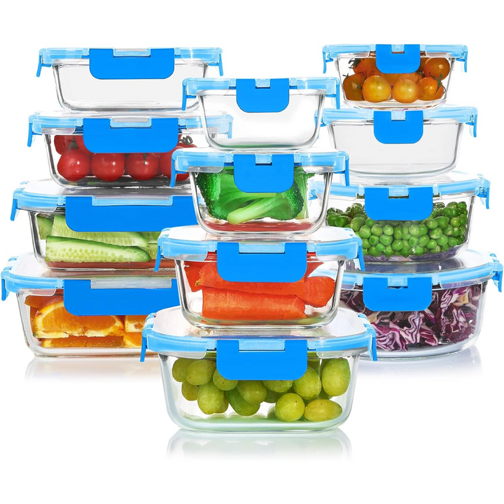 24-piece glass food storage container set with lids