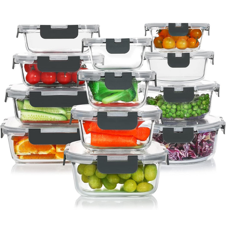 24-piece glass food storage container set with lids