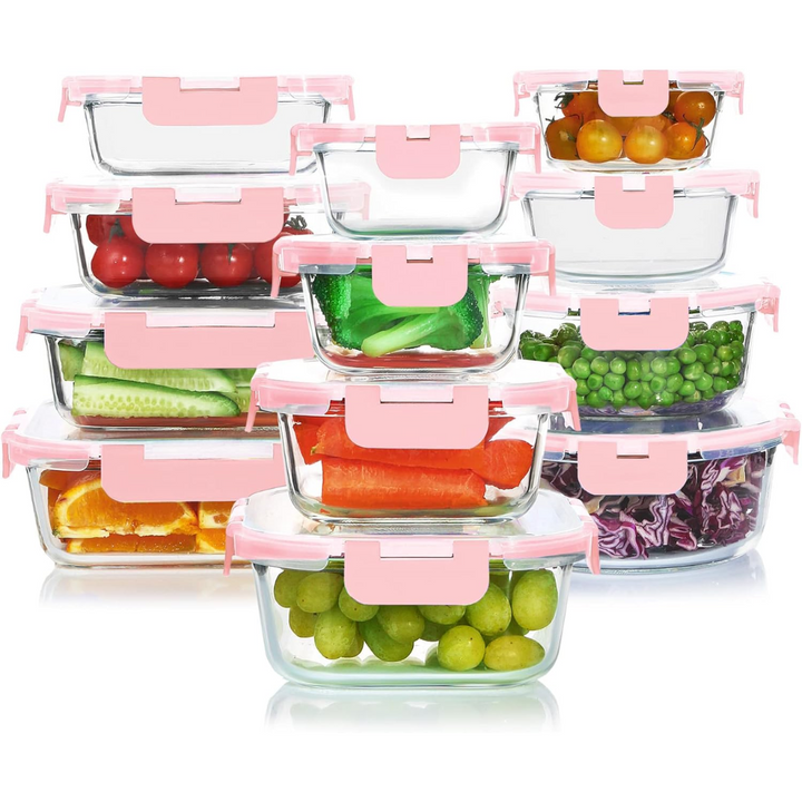 24-piece glass food storage container set with lids