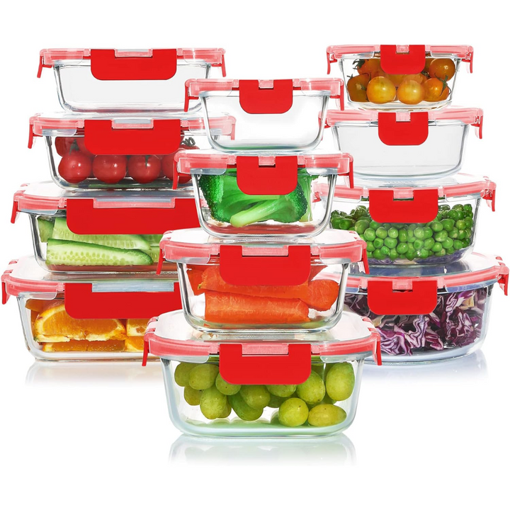 24-piece glass food storage container set with lids