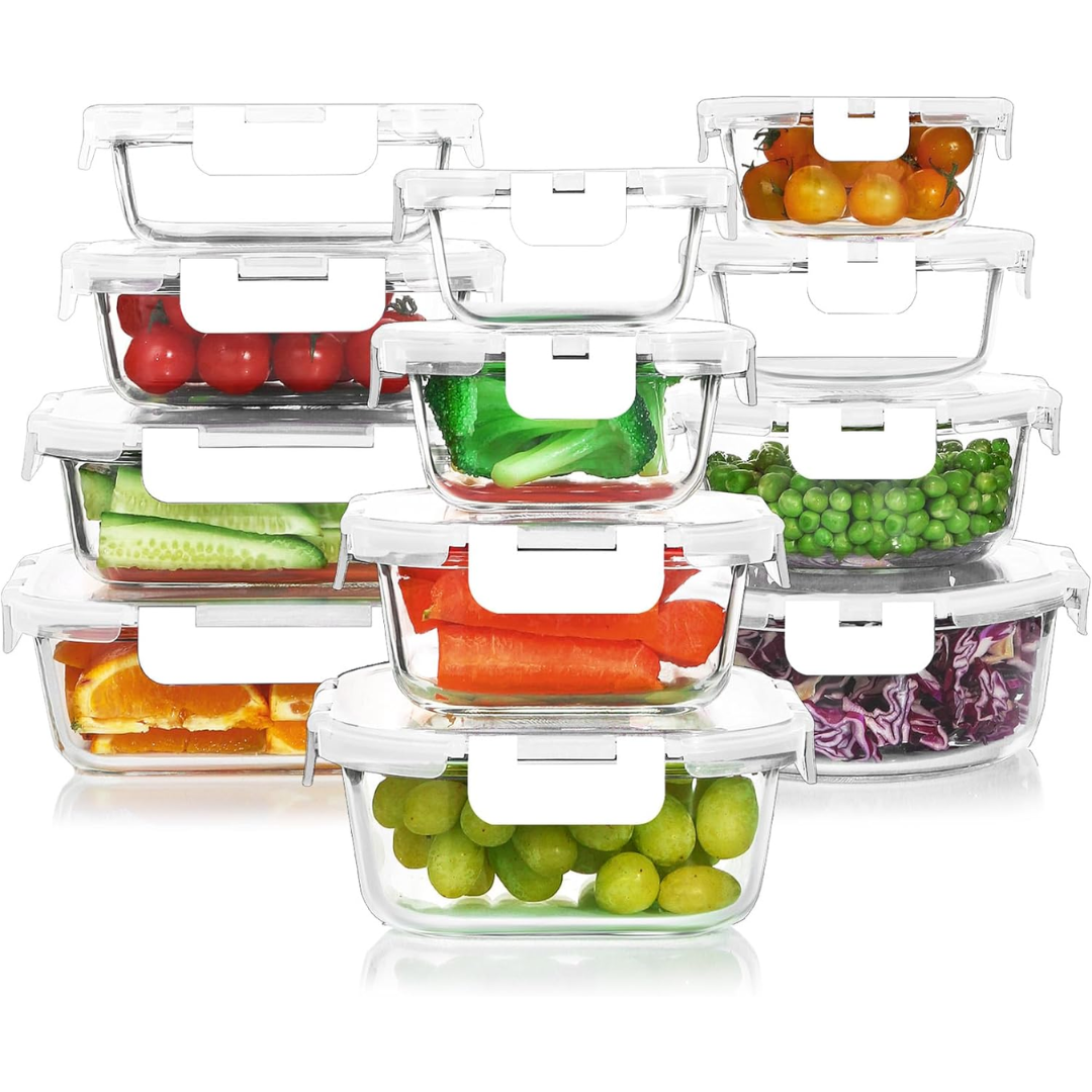 24-piece glass food storage container set with lids